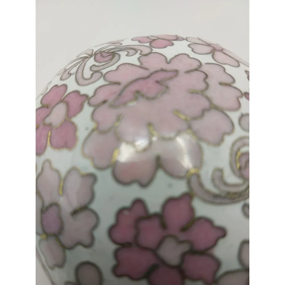 Gorgeous Vintage Cloisonné Trinket Box - Rare Pink and Light Pink Flowers New